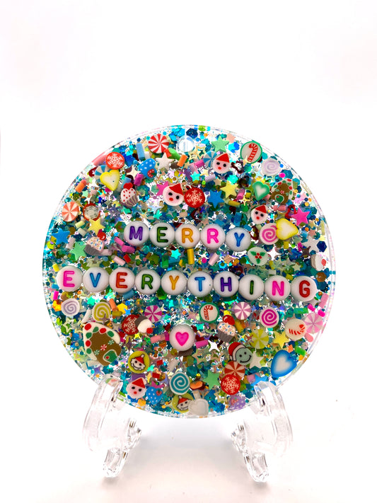 Merry Everything PRE-ORDER - 3 Inch Round Turquoise with Multicolor Letters