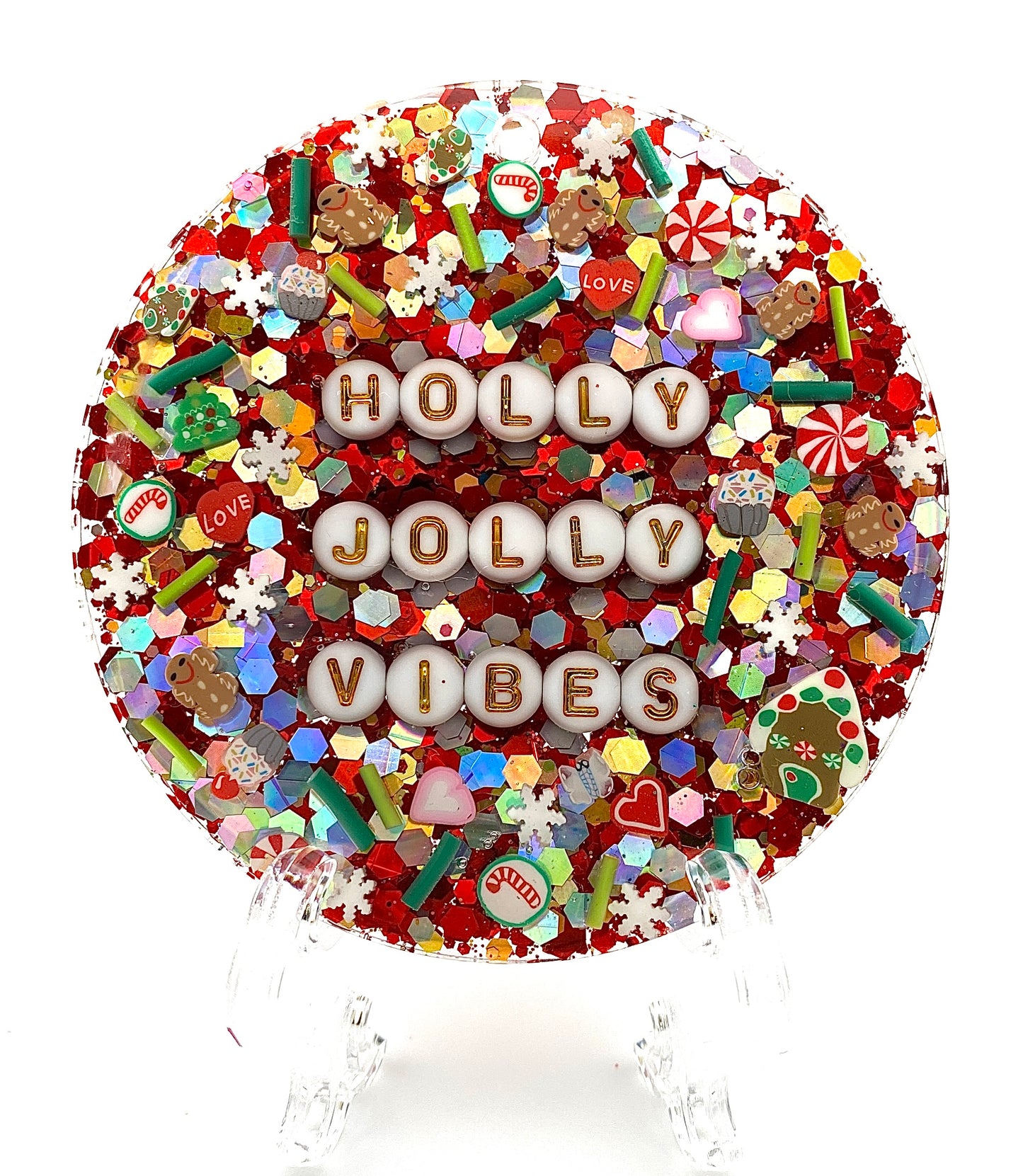 Holly Jolly Vibes - 3 Inch Round Red & Gold